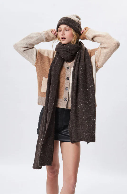 Speckled Extra Long Scarf- Chocolate; Black; Light Gray